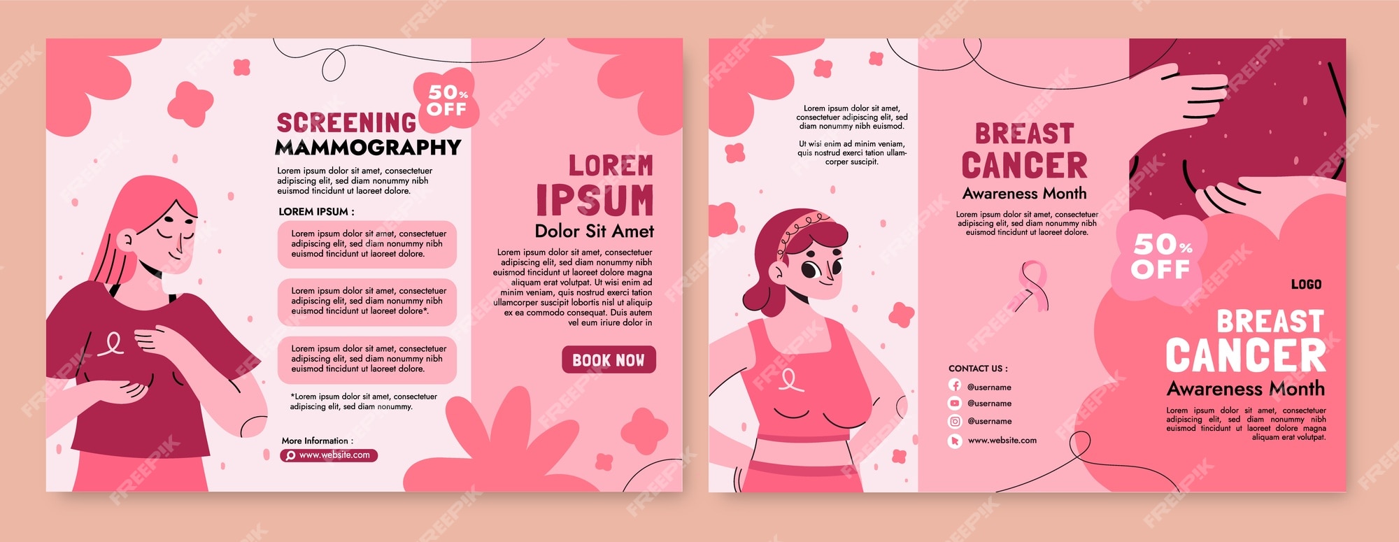 free-vector-flat-breast-cancer-awareness-month-brochure-template