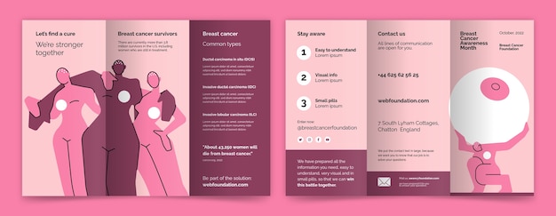 Free vector flat breast cancer awareness month brochure template