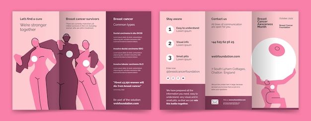 Flat breast cancer awareness month brochure template