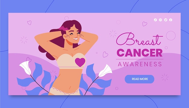 Flat breast cancer awareness month horizontal banner template