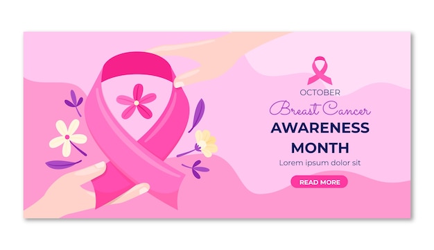 Modello di banner orizzontale del mese di consapevolezza del cancro al seno piatto