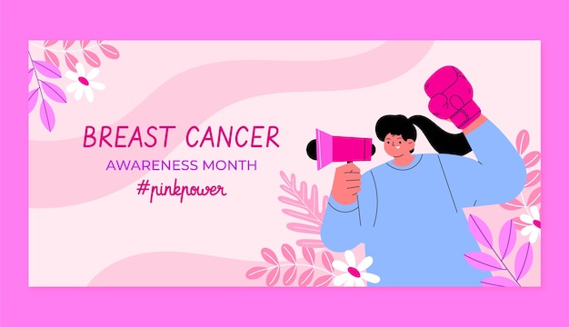 Flat breast cancer awareness month horizontal banner template