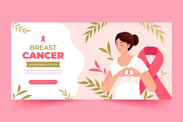 Modello di banner orizzontale del mese di consapevolezza del cancro al seno piatto