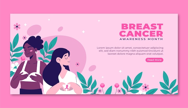 Flat breast cancer awareness month horizontal banner template