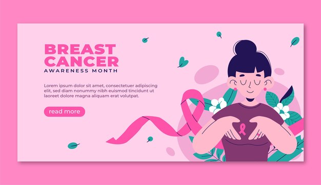 Flat breast cancer awareness month horizontal banner template