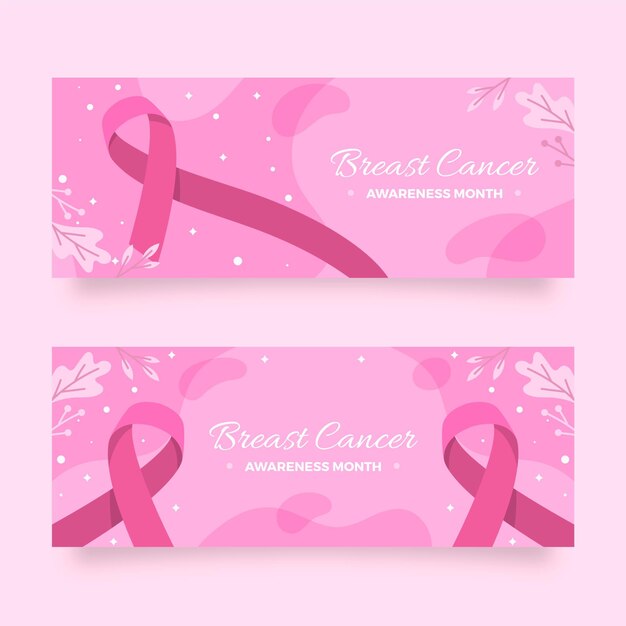 Flat breast cancer awareness month horizontal banners set