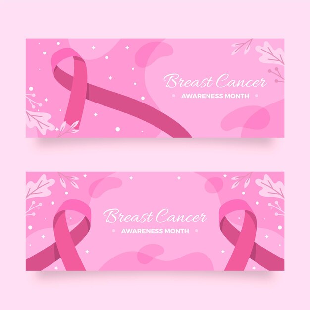 flat breast cancer awareness month horizontal banners set