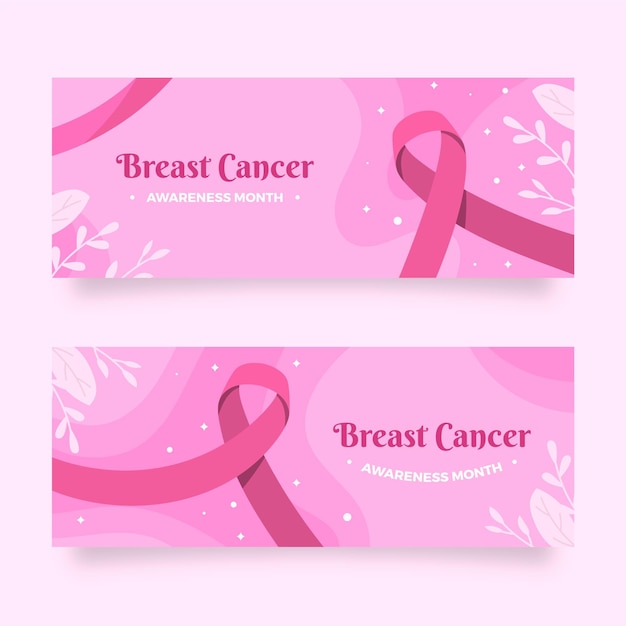 Free vector flat breast cancer awareness month horizontal banners set