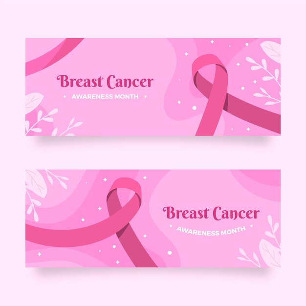 Flat breast cancer awareness month horizontal banners set