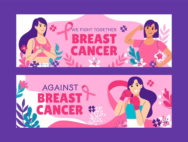 Free vector flat breast cancer awareness month horizontal banners set