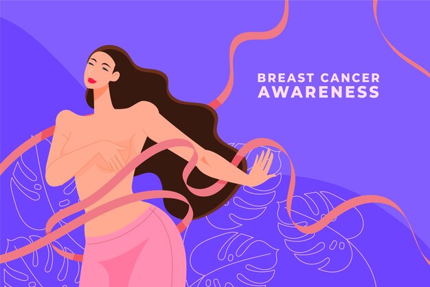 Vettore gratuito illustrazione del mese di consapevolezza del cancro al seno piatto