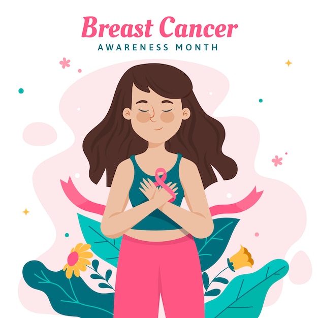 Flat breast cancer awareness month illustration