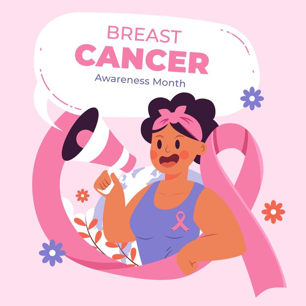 Flat breast cancer awareness month illustration