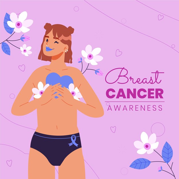 Flat breast cancer awareness month illustration