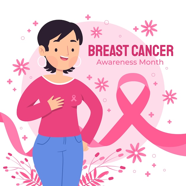 Flat breast cancer awareness month illustration