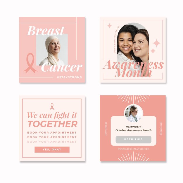 flat breast cancer awareness month instagram posts collection with photo