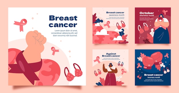 Raccolta di post di instagram del mese di consapevolezza del cancro al seno piatto