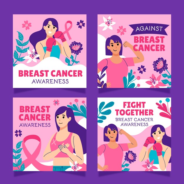 Flat breast cancer awareness month instagram posts collection