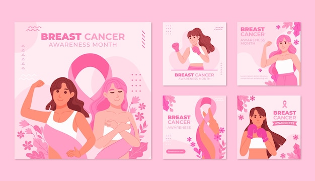 Flat breast cancer awareness month instagram posts collection