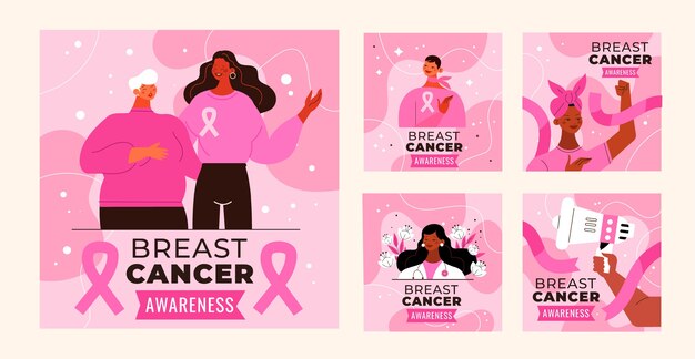 Flat breast cancer awareness month instagram posts collection