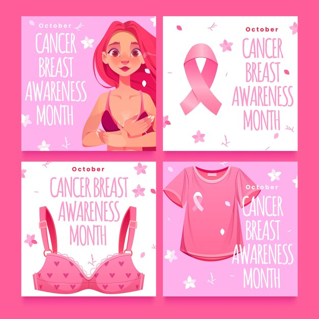 Flat breast cancer awareness month instagram posts collection