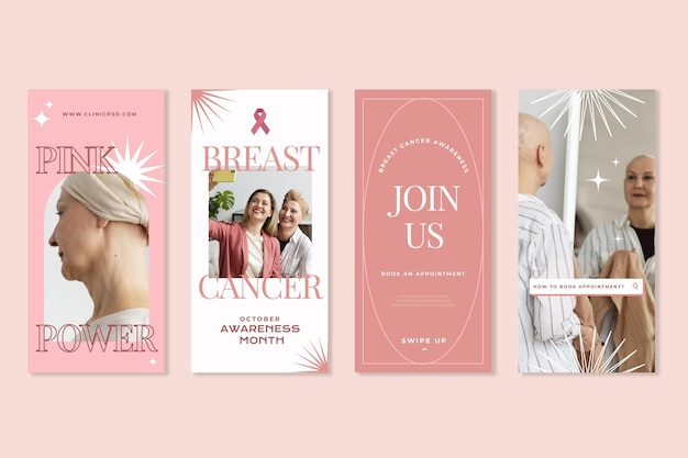 Flat breast cancer awareness month instagram stories collection with photo