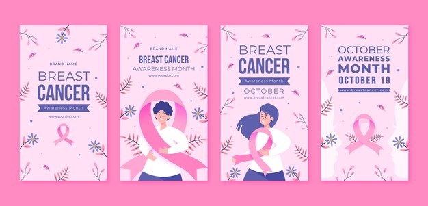 Flat breast cancer awareness month instagram stories collection