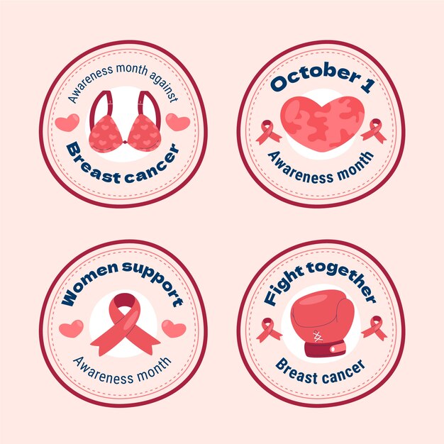 Free Vector flat breast cancer awareness month labels collection