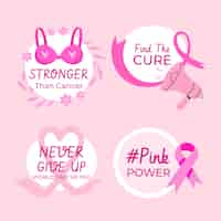 Free vector flat breast cancer awareness month labels collection