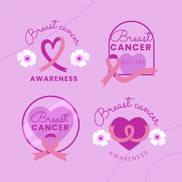 Free vector flat breast cancer awareness month labels collection