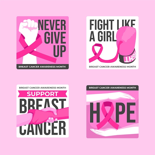 Free vector flat breast cancer awareness month labels collection