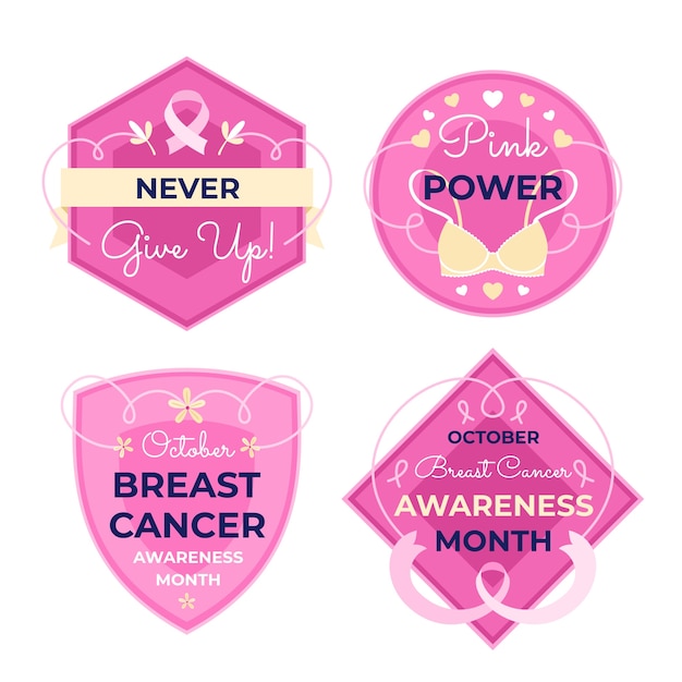 Free Vector flat breast cancer awareness month labels collection