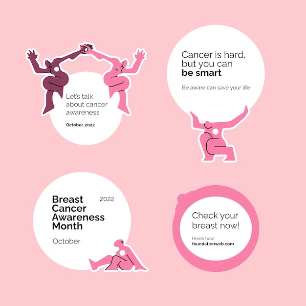 Flat breast cancer awareness month labels collection