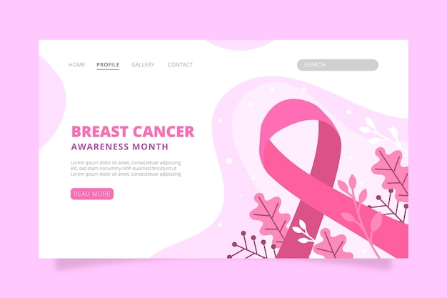 Vettore gratuito modello di pagina di destinazione del mese di consapevolezza del cancro al seno piatto