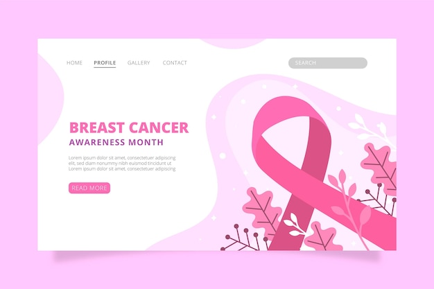 Flat breast cancer awareness month landing page template