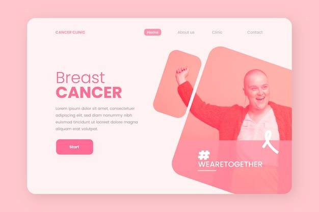 Flat breast cancer awareness month landing page template