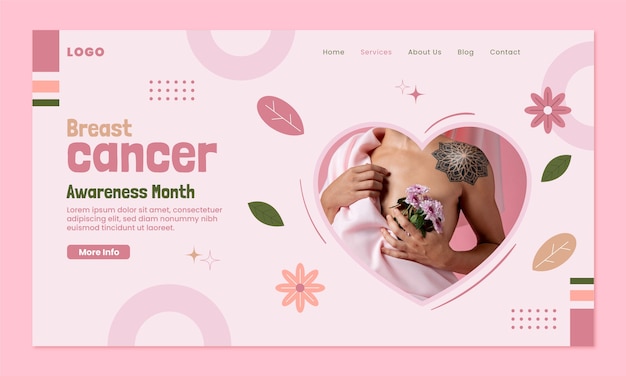 Flat breast cancer awareness month landing page template