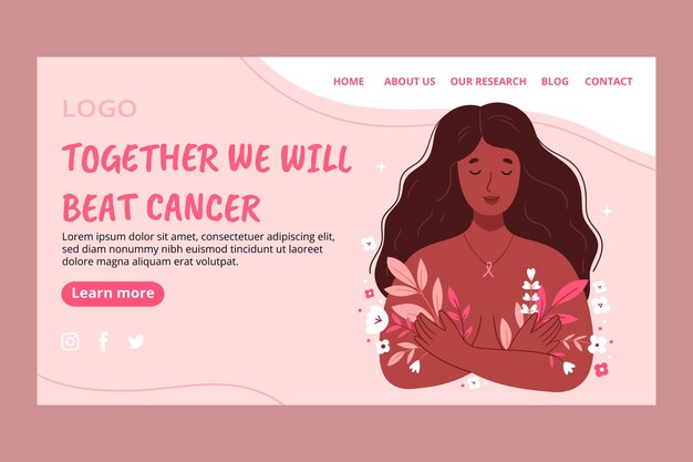 Flat breast cancer awareness month landing page template