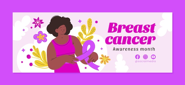 Flat breast cancer awareness month social media cover template