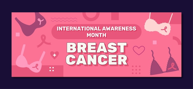 Free vector flat breast cancer awareness month social media cover template