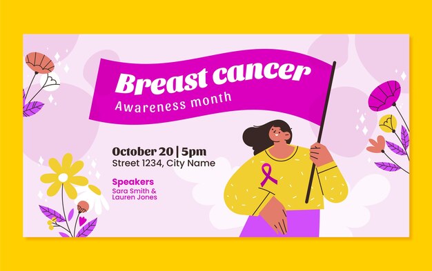 Flat breast cancer awareness month social media post template