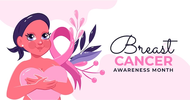 Flat breast cancer awareness month social media post template
