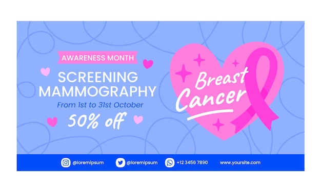 Flat breast cancer awareness month social media promo template