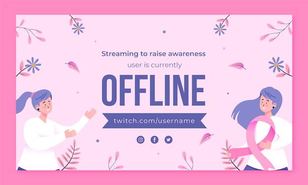 Free vector flat breast cancer awareness month twitch background