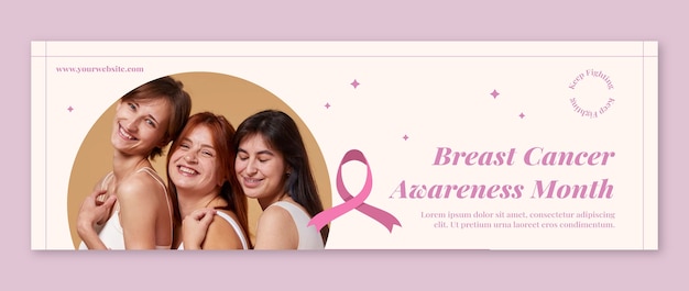 Free vector flat breast cancer awareness month twitter header template