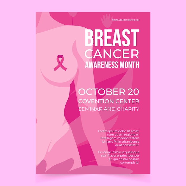 Free vector flat breast cancer awareness month vertical poster template