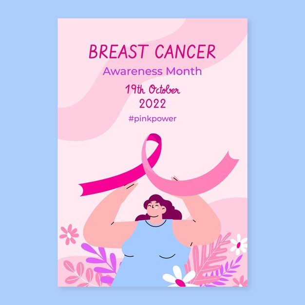 flat breast cancer awareness month vertical poster template