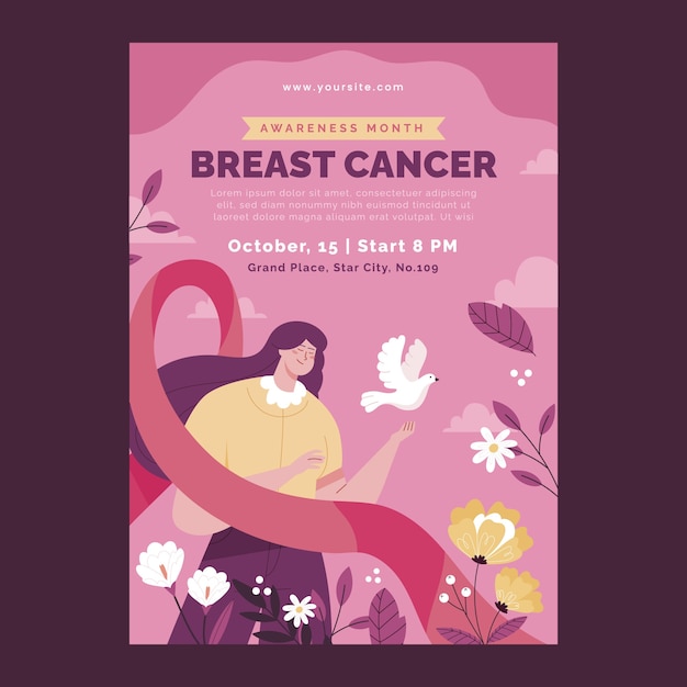flat breast cancer awareness month vertical poster template