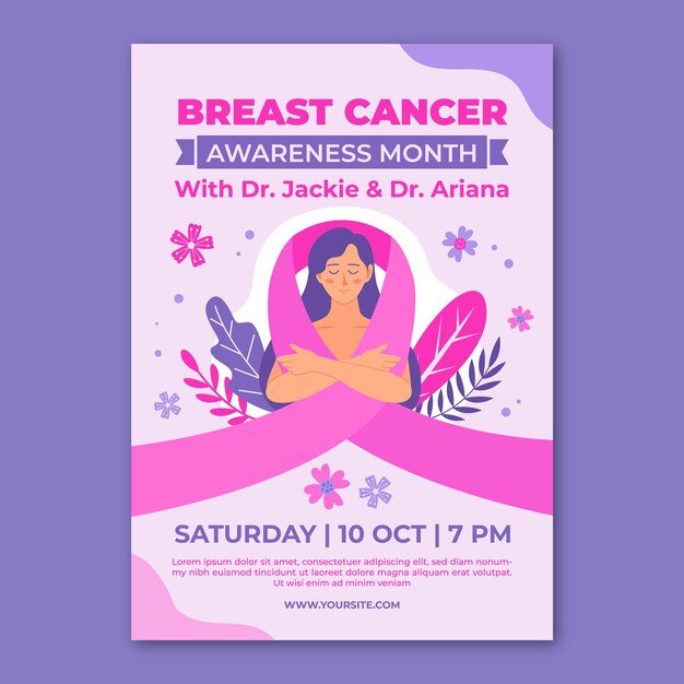 Flat breast cancer awareness month vertical poster template