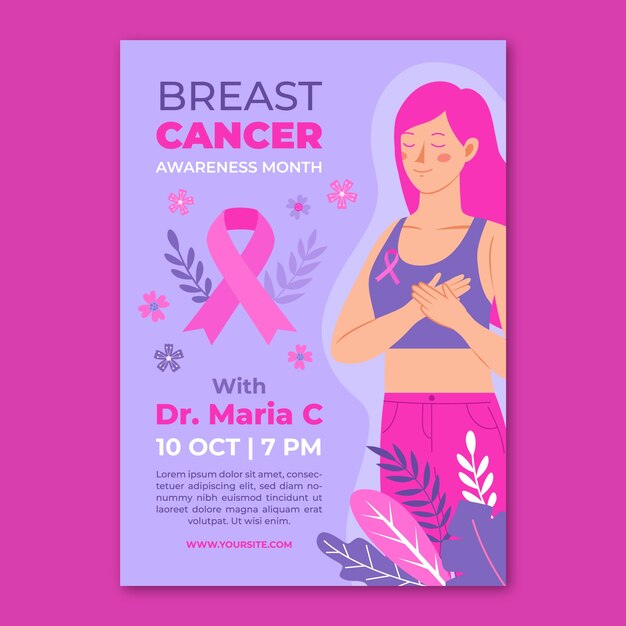 Flat breast cancer awareness month vertical poster template
